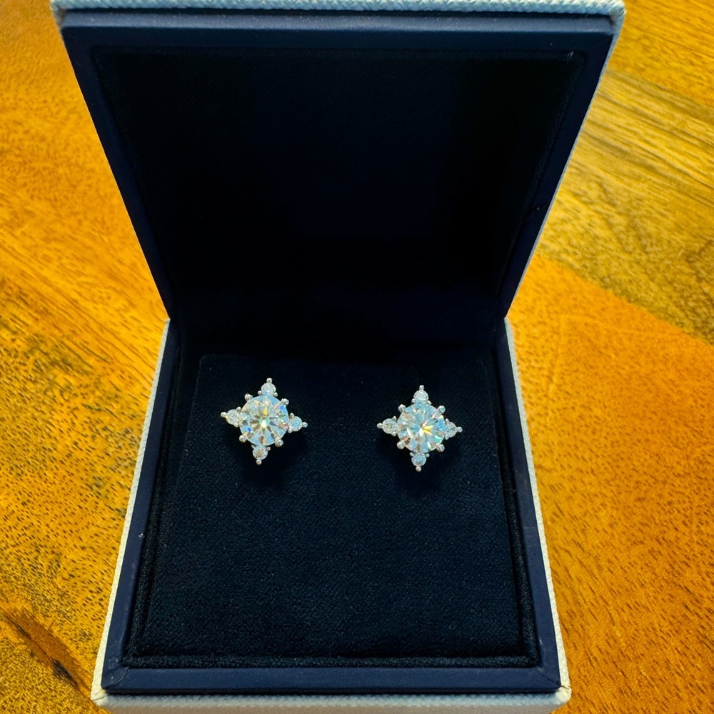 New Moissanite 10H10A Earrings 2CT(1CT *2)18K White Gold Plated Sterling Silver